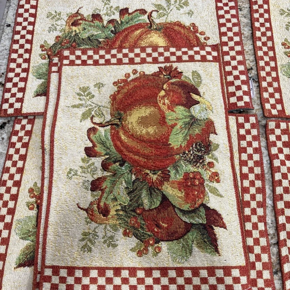 6 FABULOUS HOME TAPESTRY FALL PUMPKIN DESIGN PLACEMATS 18x12🍂